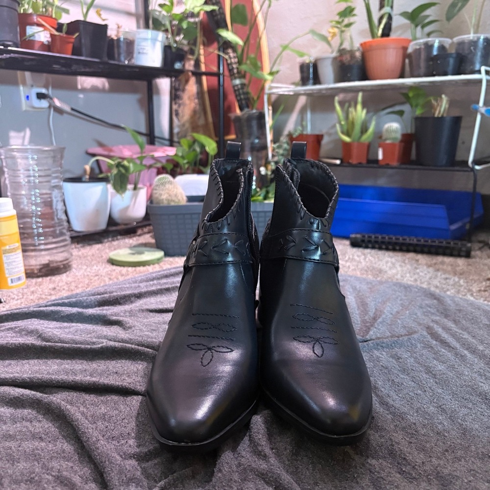 Frye and Co Black Paloma Western Ankle Booties Women's 11M Leather Pointed Toe - Picture 7 of 9